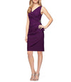 Wholesale Short Side Ruched Contour Collection Dress Featuring SmoothFit Fabric with Surplice Neckline, Cascade Ruffle Alex Evenings 234005