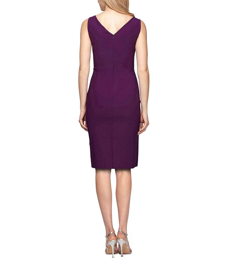 Wholesale Short Side Ruched Contour Collection Dress Featuring SmoothFit Fabric with Surplice Neckline, Cascade Ruffle Alex Evenings 234005