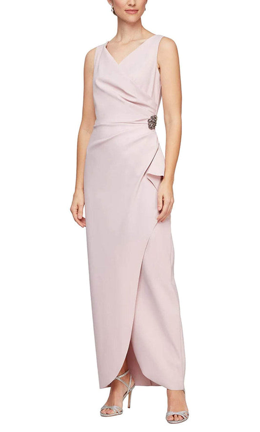Wholesale Long Sleeveless Contour Collection Dress Featuring SmoothFit Fabric with Surplic Alex Evenings 234200