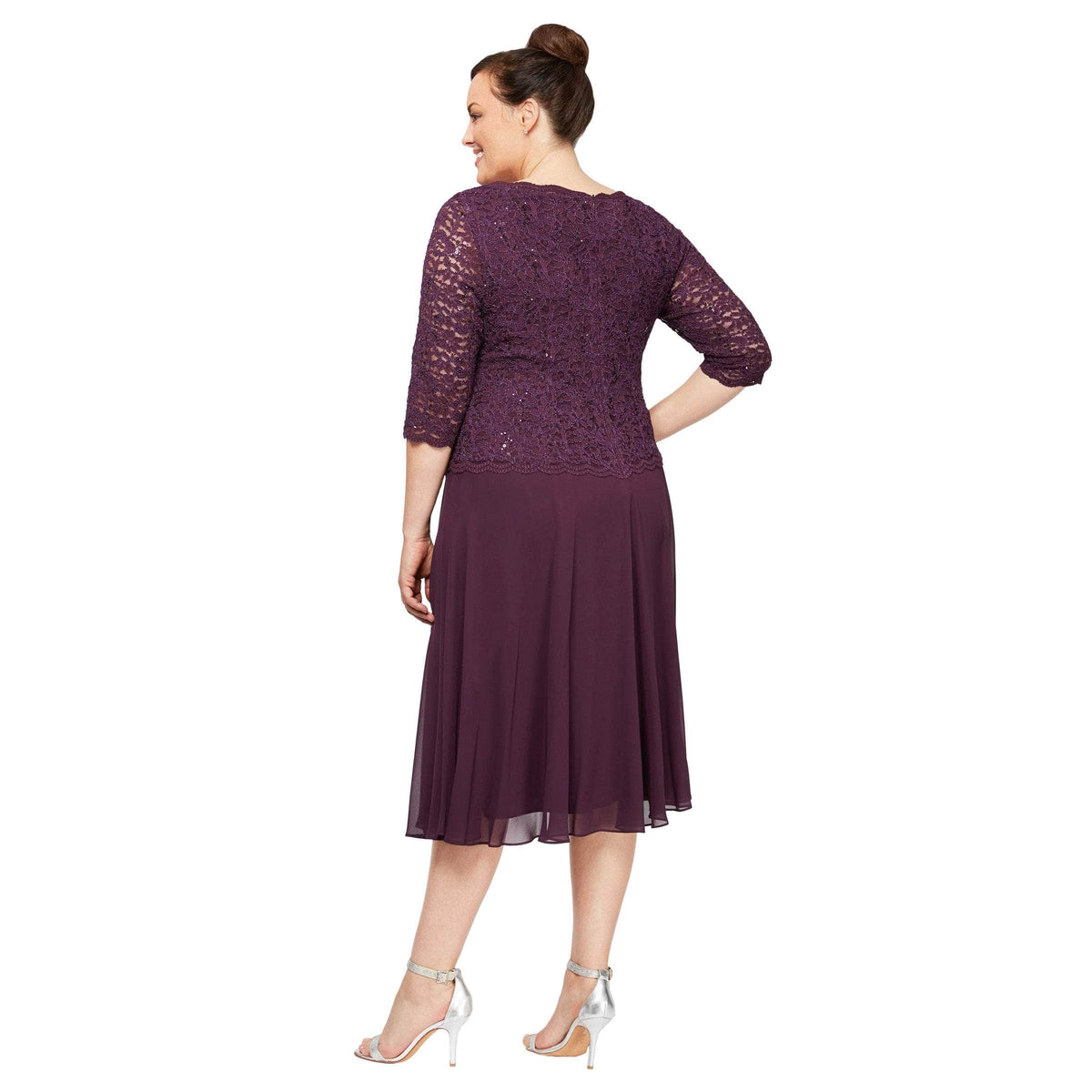 Alex Evenings 4121796 deep plum lace and chiffon mother of the bride dress product detail