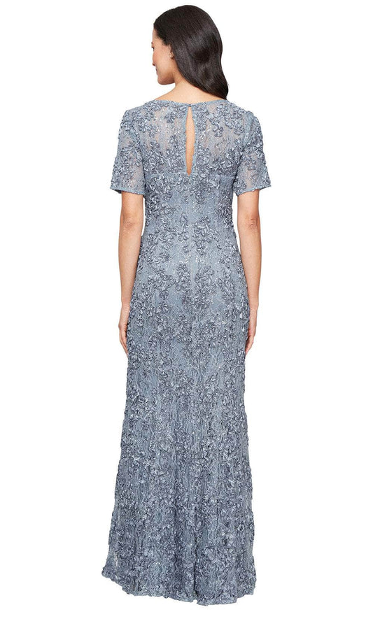 V-Neck Floor-Length 3D Floral Lace Formal Evening Gown Short Sleeves Alex Evenings 81122627