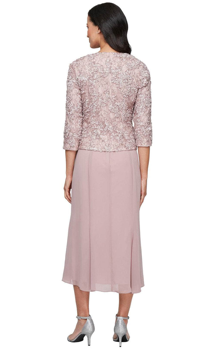 Wholesale Tea Length Soutache Dress with Center Front Button Jacket and Chiffon Skirt Alex Evenings 81122689