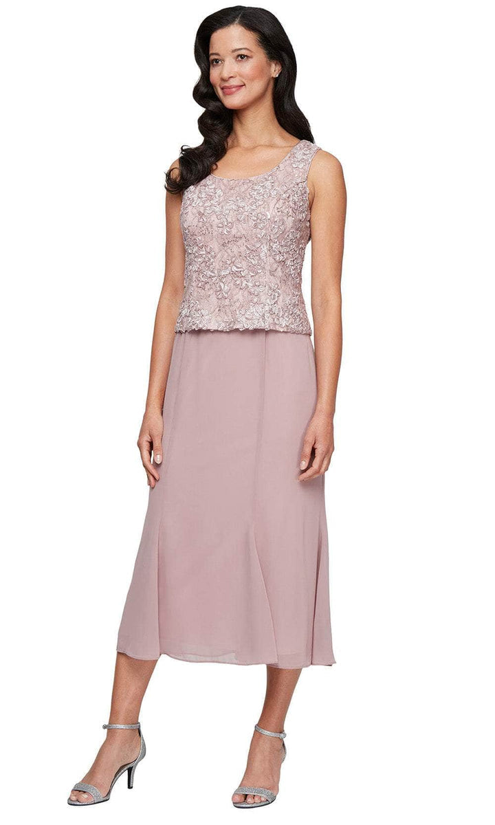 Wholesale Tea Length Soutache Dress with Center Front Button Jacket and Chiffon Skirt Alex Evenings 81122689