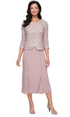 Wholesale Tea Length Soutache Dress with Center Front Button Jacket and Chiffon Skirt Alex Evenings 81122689