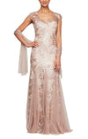 Wholesale Long Cap Sleeve Embroidered Fit and Flare Dress With Godet Detail Skirt, Illusion V- Nec Alex Evenings 8117897