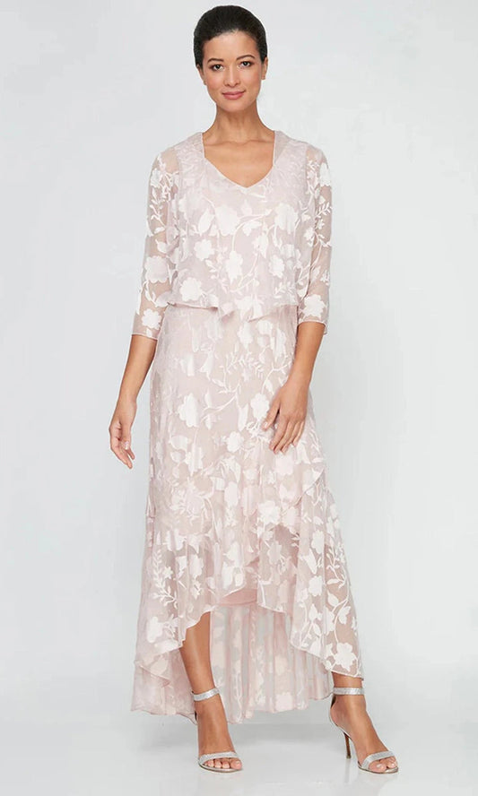 Wholesale Chiffon Jacket Dress with High/Low Tulip Hem Skirt & Open Cascade Jacket Alex Evenings 8175804