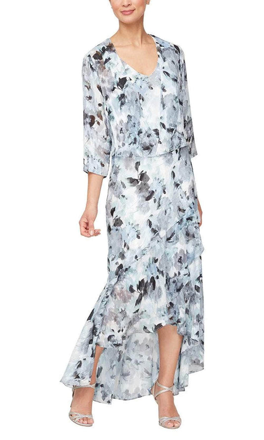 Long Printed V-Neck Dress Alex Evenings 8175936