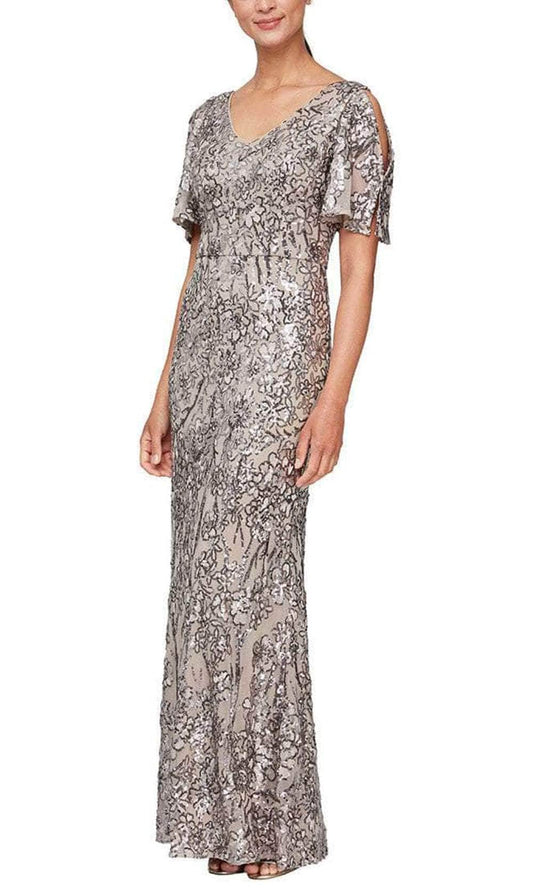 Caroline Flutter Sleeve Sequin Gown Alex Evenings 8196611