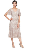 Wholesale Tea Length V-Neck Soutache Dress with A- Line Skirt and Cold Shou Alex Evenings 82122693