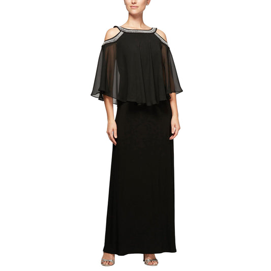 Cold Shoulder Popover Jersey and Chiffon Gown Alex Evenings 1351319