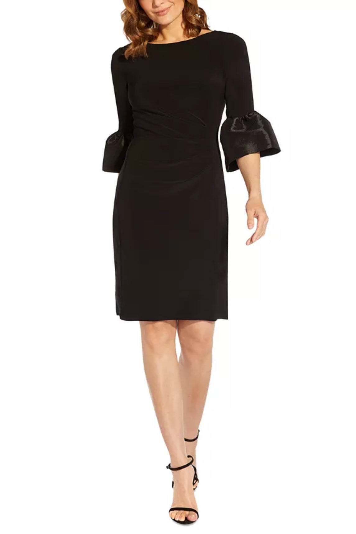 Adrianna Papell Bell-Cuff Draped Jersey Dress - Wholesale - BLACK - Front 