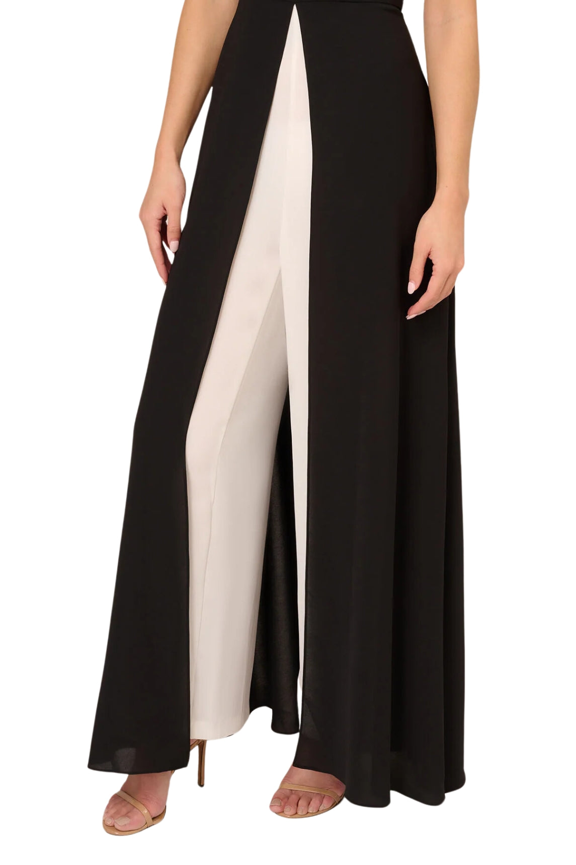 Adrianna Papell Off The Shoulder Wide Leg Jumpsuit - Wholesale - BLACK IVORY - Bottom View