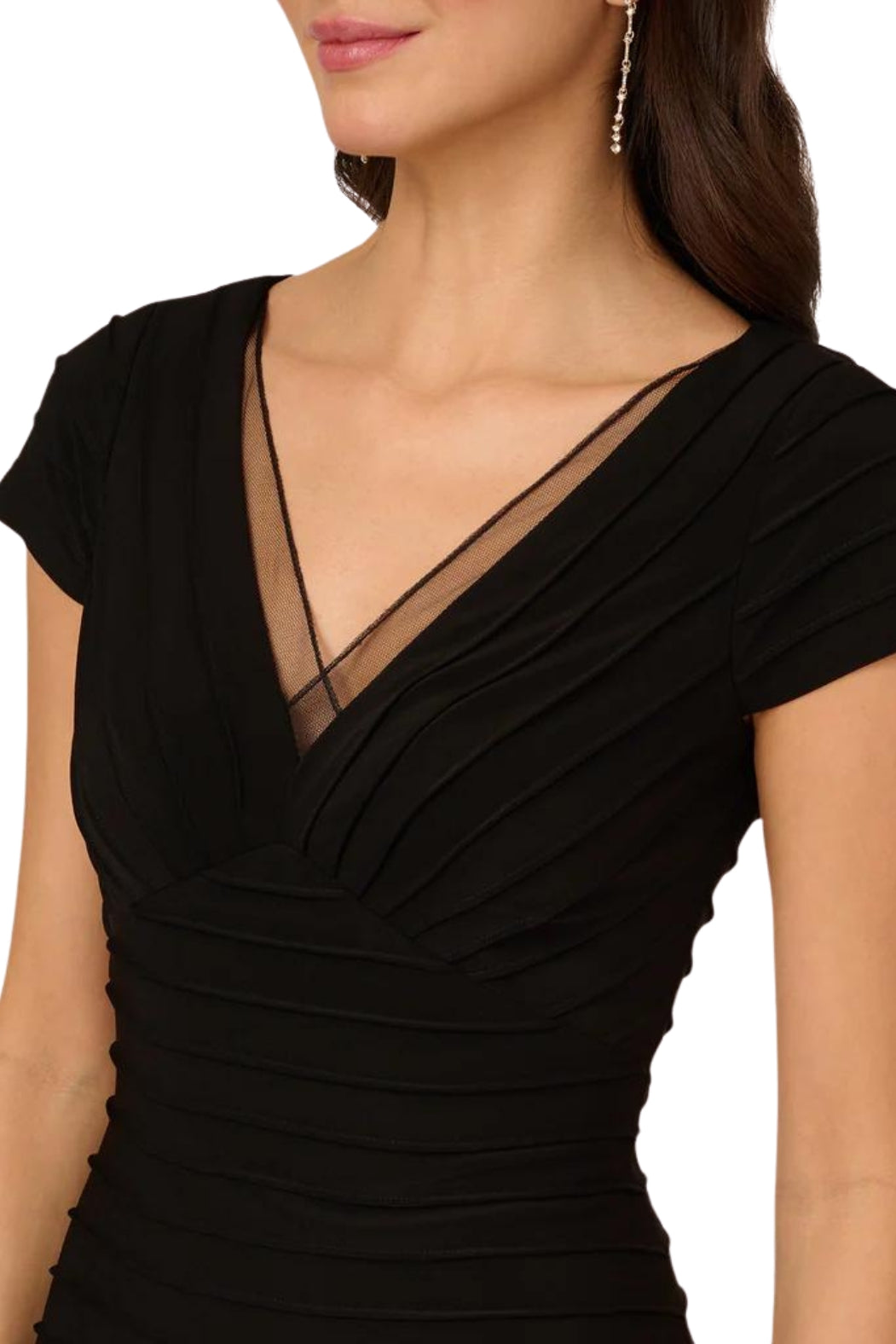 Adrianna Papell v-neck lace pintuck sheath jersey dress - Wholesale - BLACK - Neck