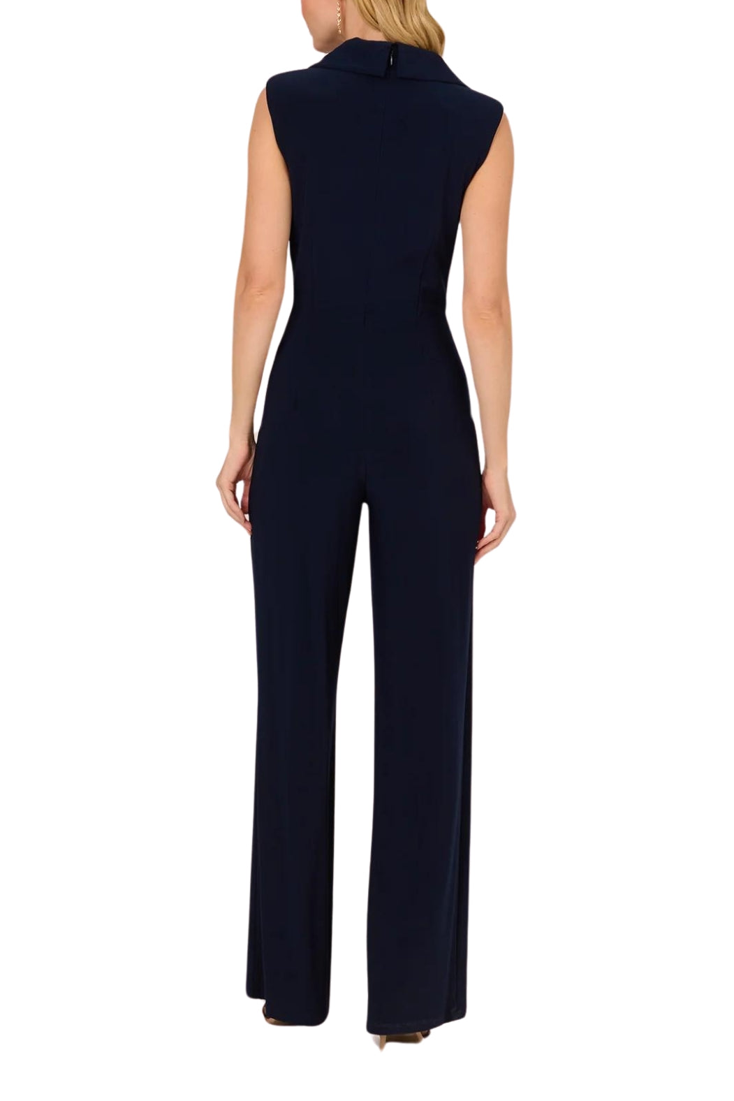 Adrianna Papell Sleeveless Shawl Neck Jersey Wide Leg Jumpsuit - Wholesale - MIDNIGHT - Back