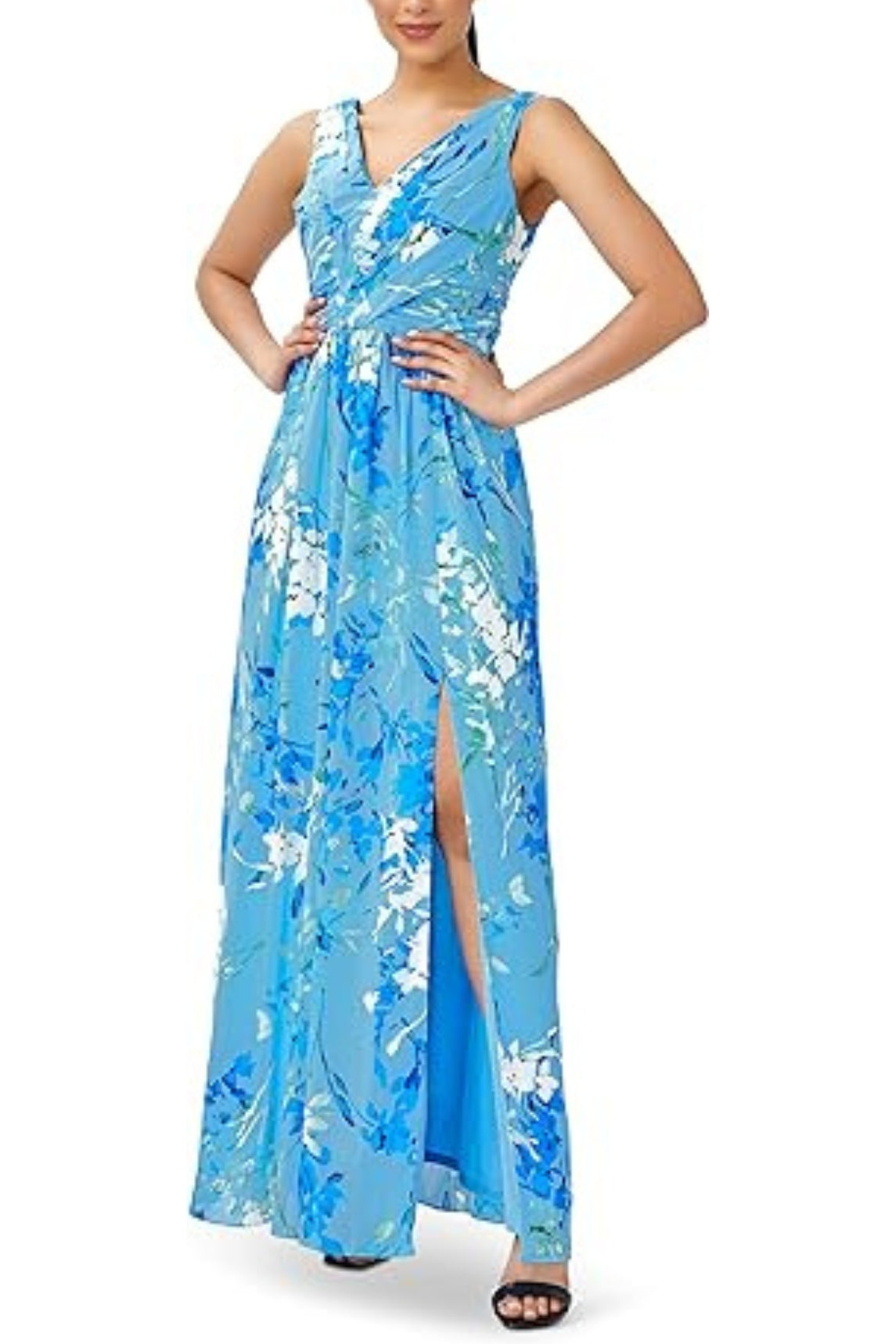 Adrianna Papell Floral Sleeveless Chiffon Gown - Wholesale  - PERI MULTI - Front 