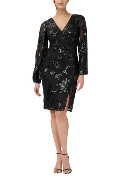 Adrianna Papell Women's Sequined Sheath Dress - Wholesale - BLACK - Front view