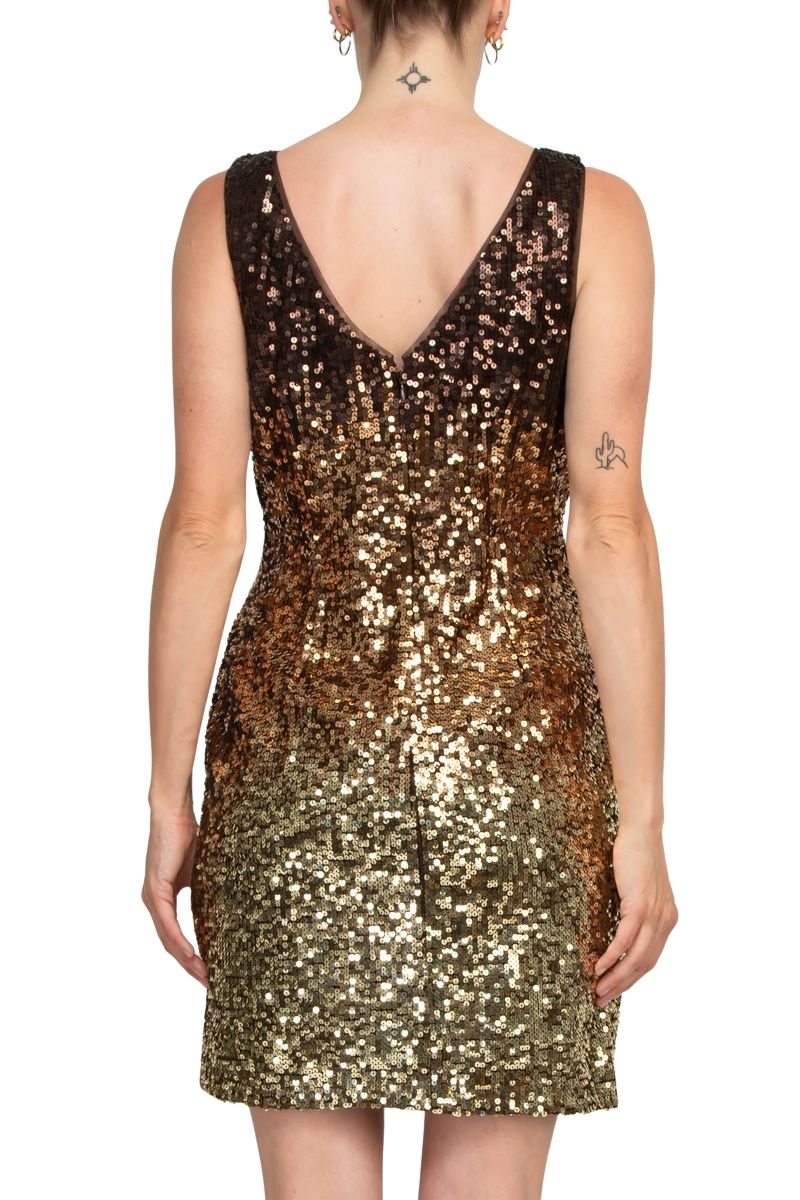 Adrianna Papell Ombre Boat Neck Sequin Sheath Dress - Wholesale  - CHOCOLATE - Back 