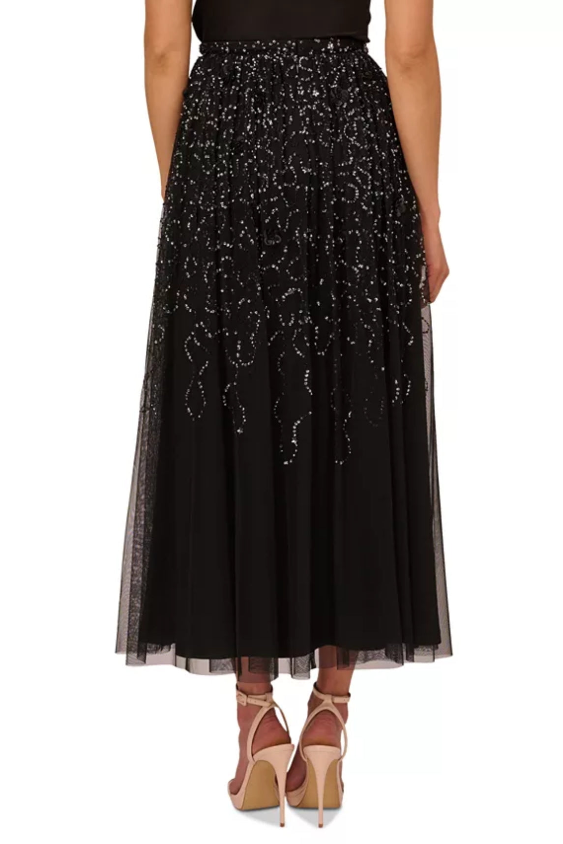 Adrianna Papell Beaded Mesh Midi Skirt - Wholesale  - BLACK GUNMETAL - Back 