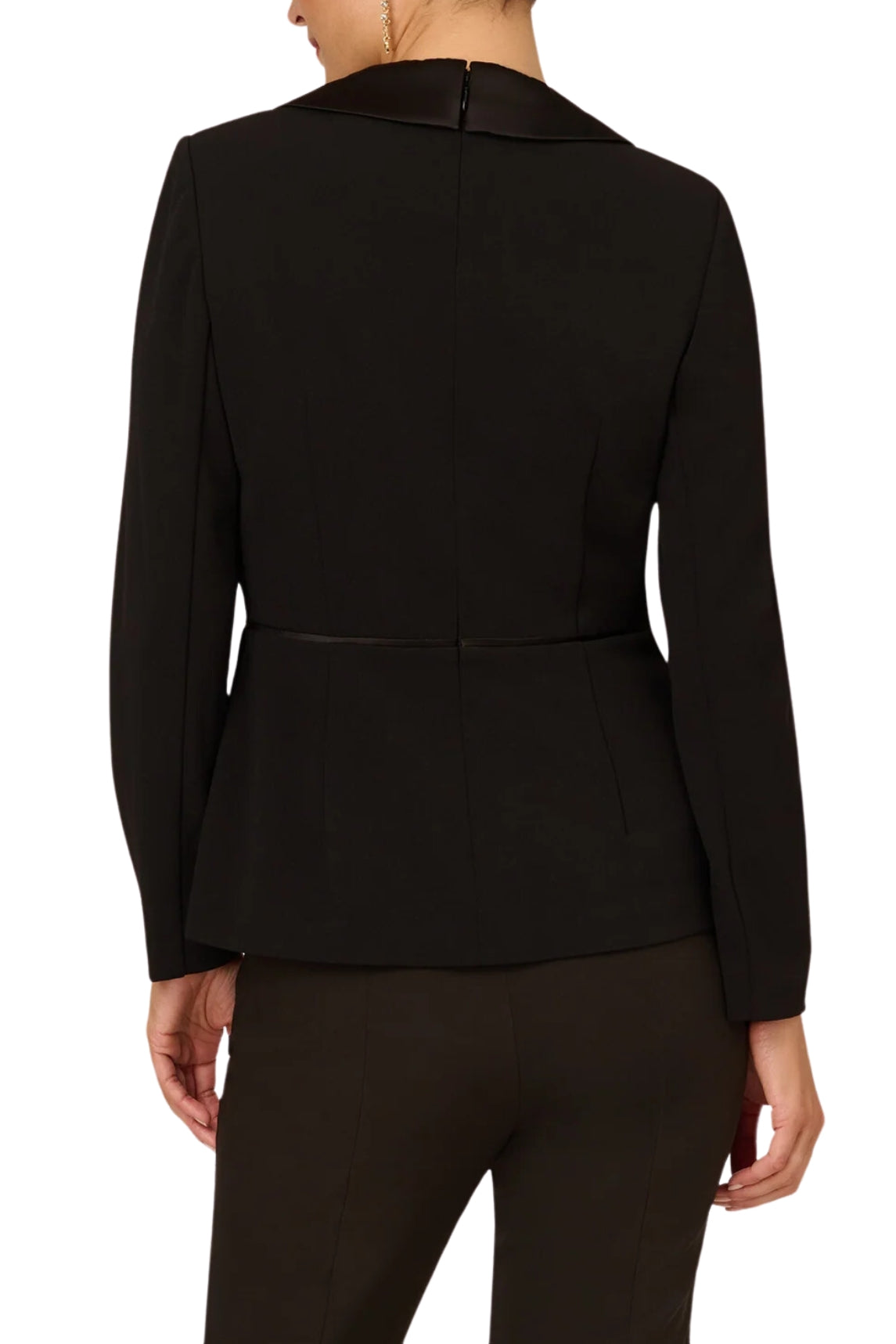 BLACKAdrianna Papell Charmeuse-Trim Crepe Tuxedo Top - Wholesale - BLACK - Back 