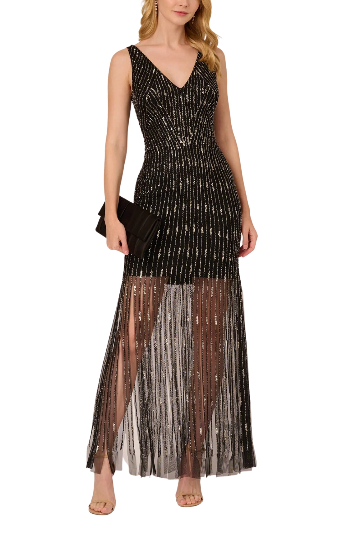 Adrianna Papell Beaded Sleeveless Dress - Wholesale - BLACK MERCURY - Front view