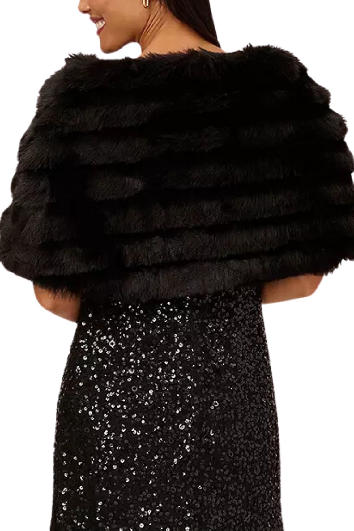 Adrianna Papell Stone Broach Faux Fur - Wholesale  - BLACK - Back 