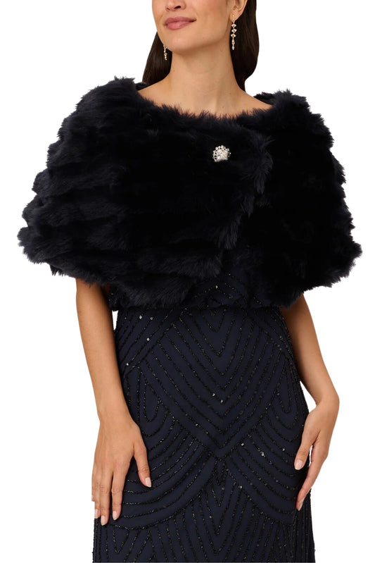 Adrianna Papell Stone Broach Faux Fur - Wholesale  - MIDNIGHT - Front 