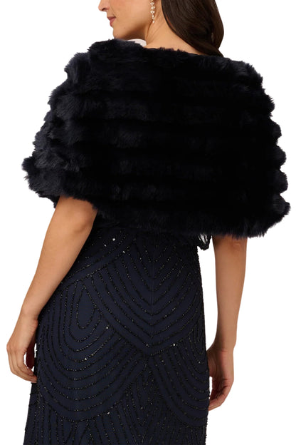 Adrianna Papell Stone Broach Faux Fur - Wholesale  - MIDNIGHT - Back 