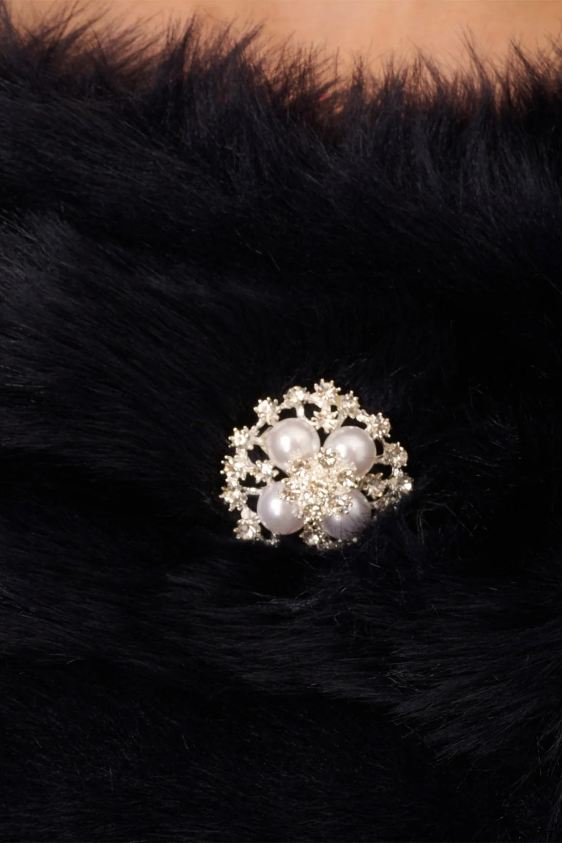 Adrianna Papell Stone Broach Faux Fur - Wholesale  - MIDNIGHT - Stone Broach