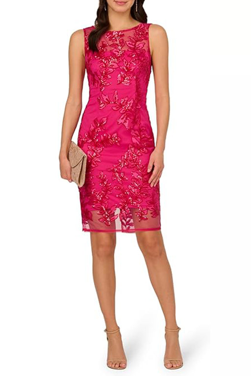 Adrianna Papell Sequin Leaf Sheath Dress - Wholesale  - HOT PINK - Front 