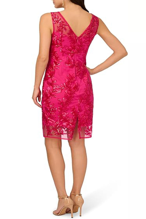 Adrianna Papell Sequin Leaf Sheath Dress - Wholesale  - HOT PINK - Back 