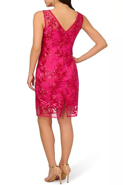 Adrianna Papell Sequin Leaf Sheath Dress - Wholesale  - HOT PINK - Back 