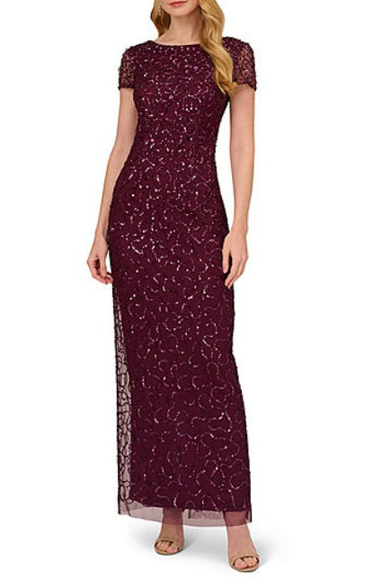 Adrianna Papell Beaded Short Sleeve Gown - Wholesale - CASSIS - Front 