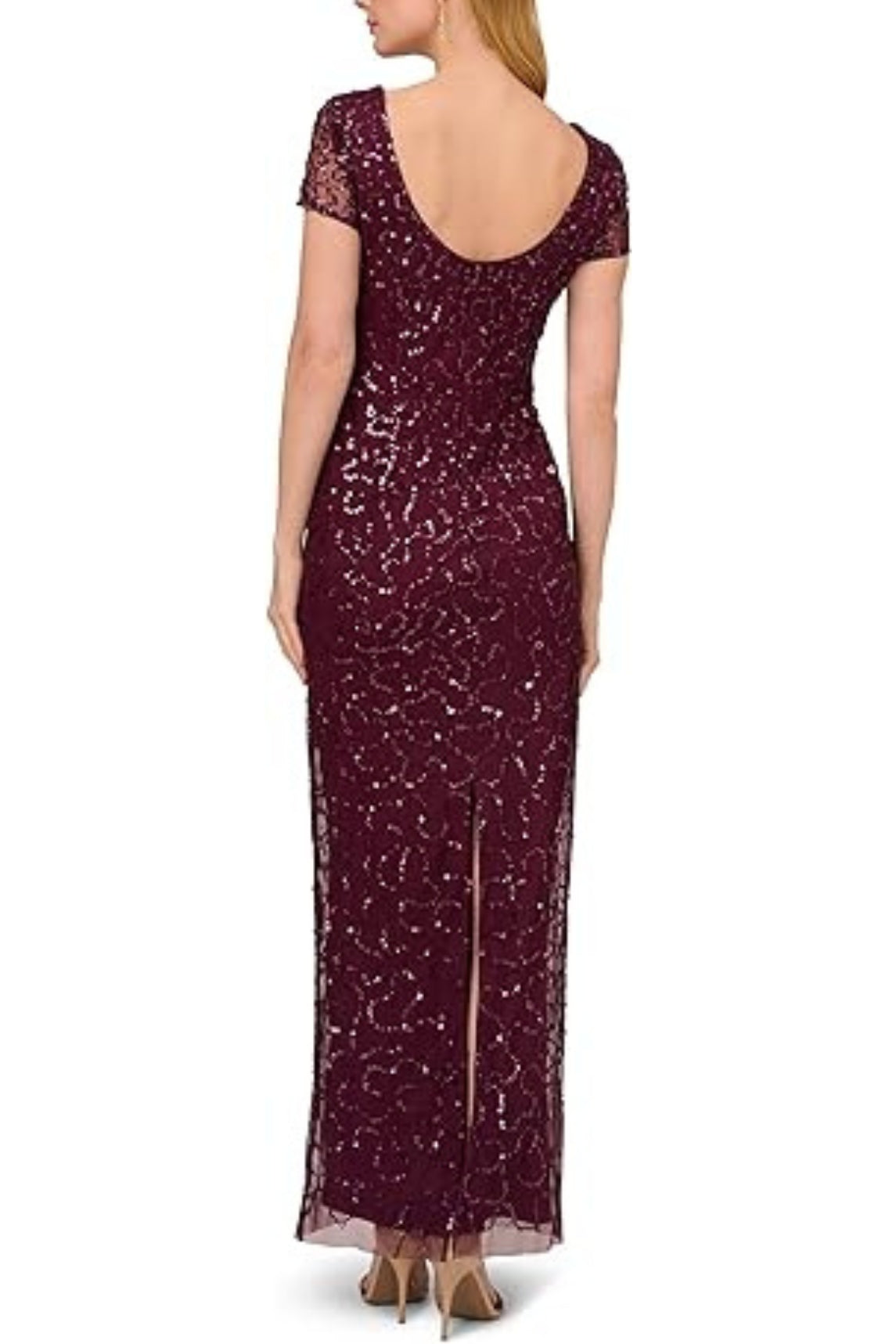 Adrianna papell beaded short sleeve gown best sale