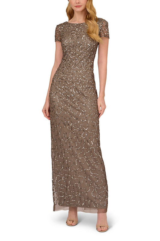 Adrianna Papell Beaded Short Sleeve Gown - Wholesale - LEAD - Front 