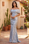 Off the Shoulder Floral Jacquard Mermaid Evening Formal Dress