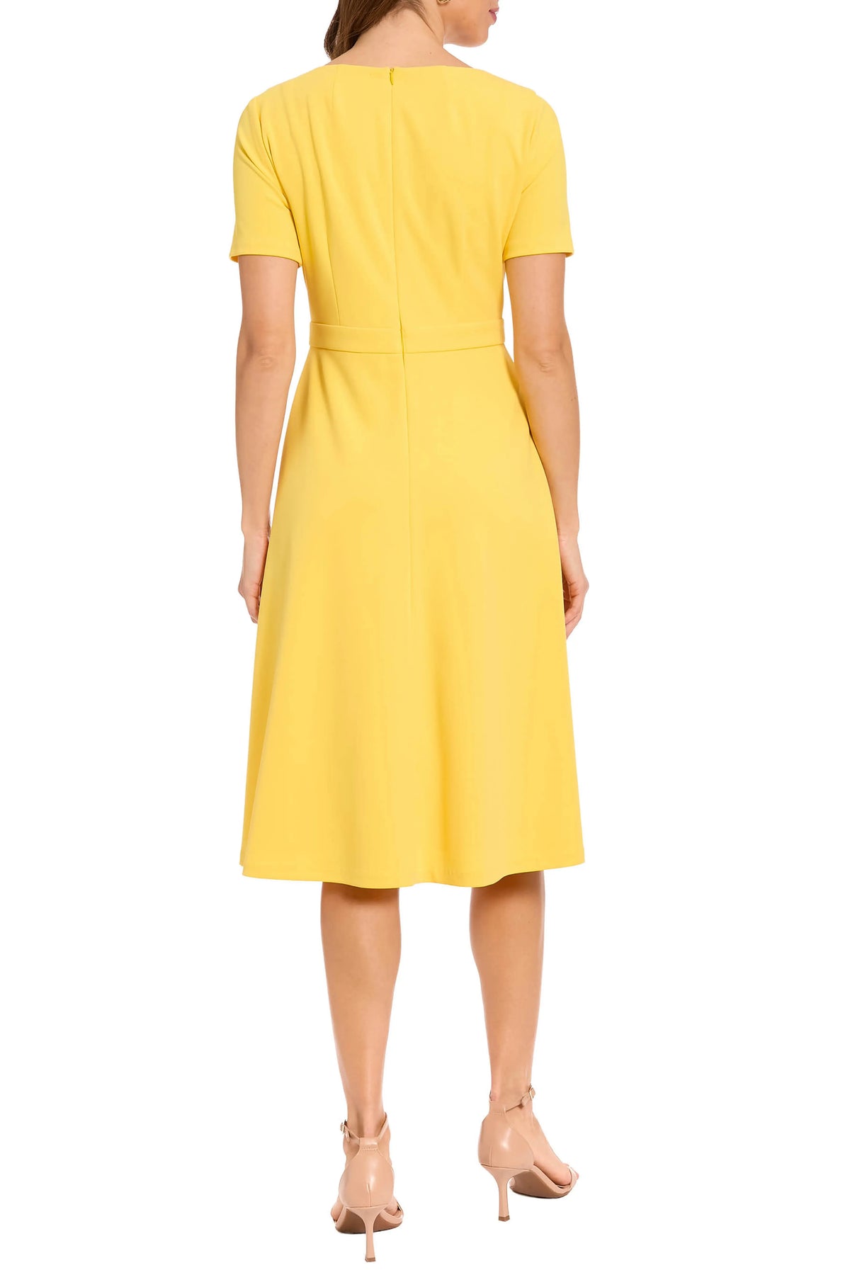 London Times Bow Neck Short Sleeve A Line Dress T8085M