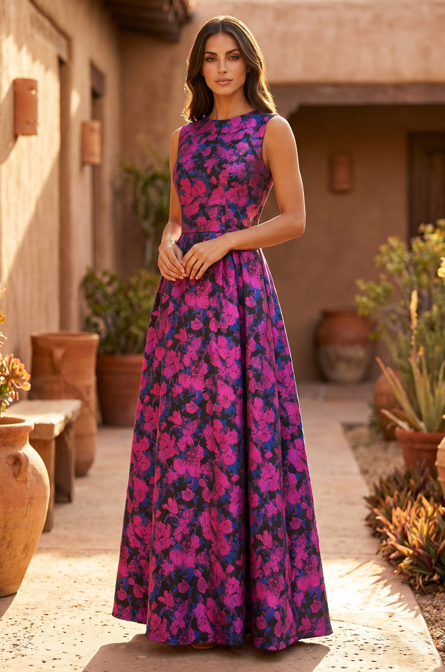 Formal Printed Floral Patterned Evening Dress