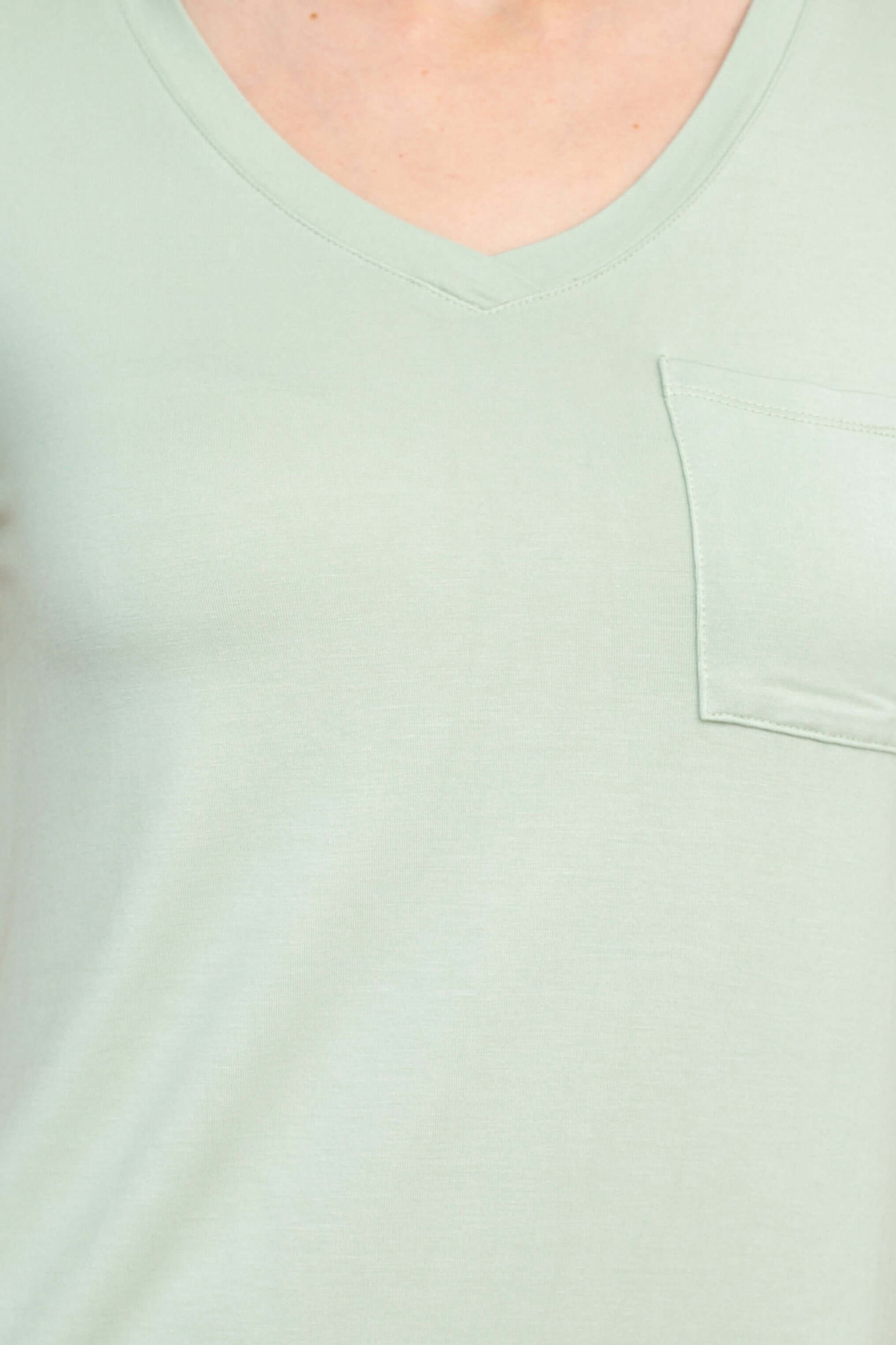 Cable & Guage Scoop Neck Short Sleeve Pocket Solid ITY Top - VINTAGE SAGE - neck 