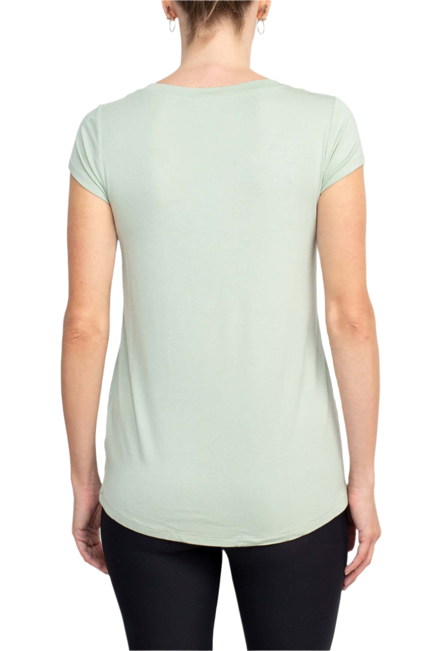 Cable & Guage Scoop Neck Short Sleeve Pocket Solid ITY Top - VINTAGE SAGE - back