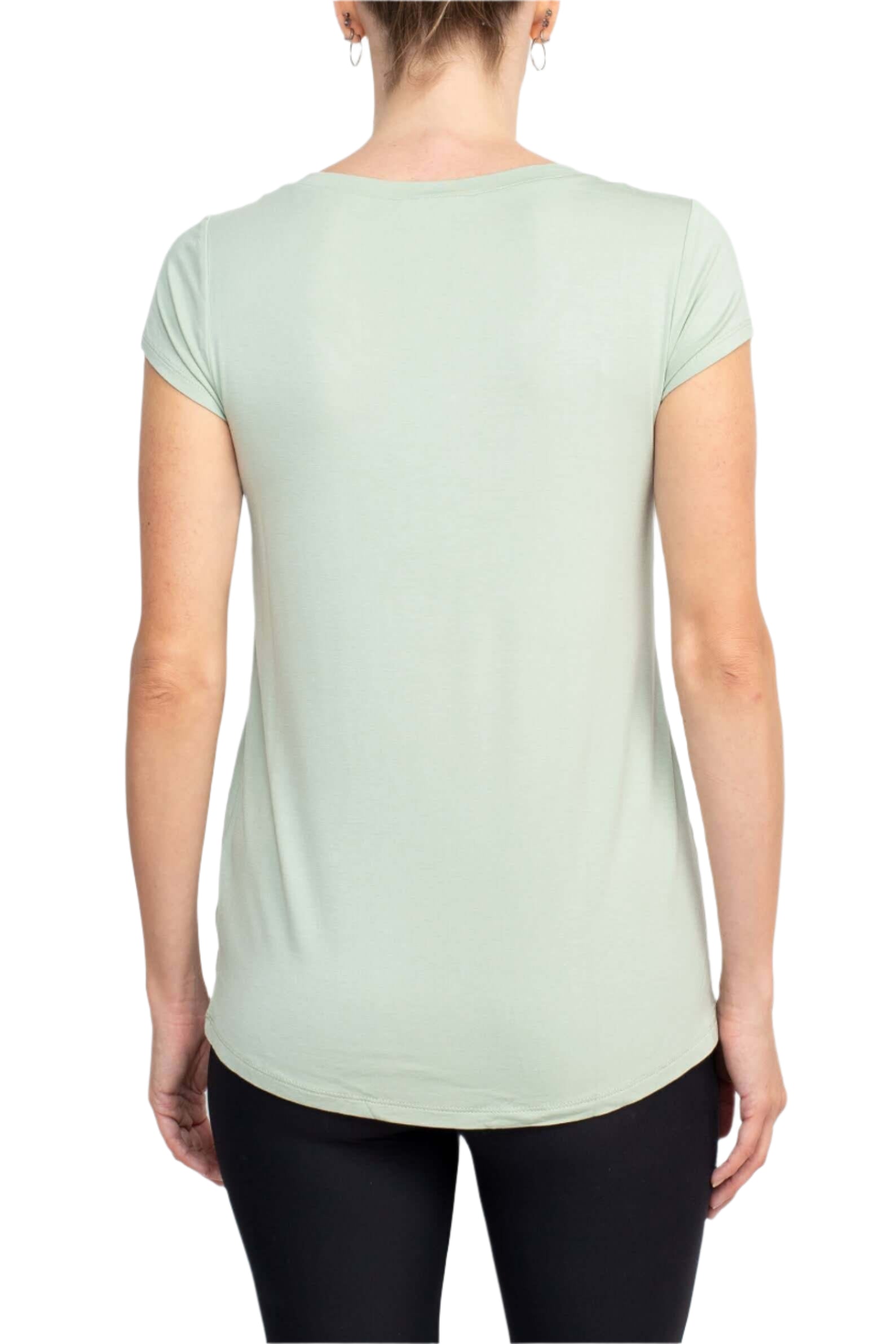 Cable & Guage Scoop Neck Short Sleeve Pocket Solid ITY Top - VINTAGE SAGE - back