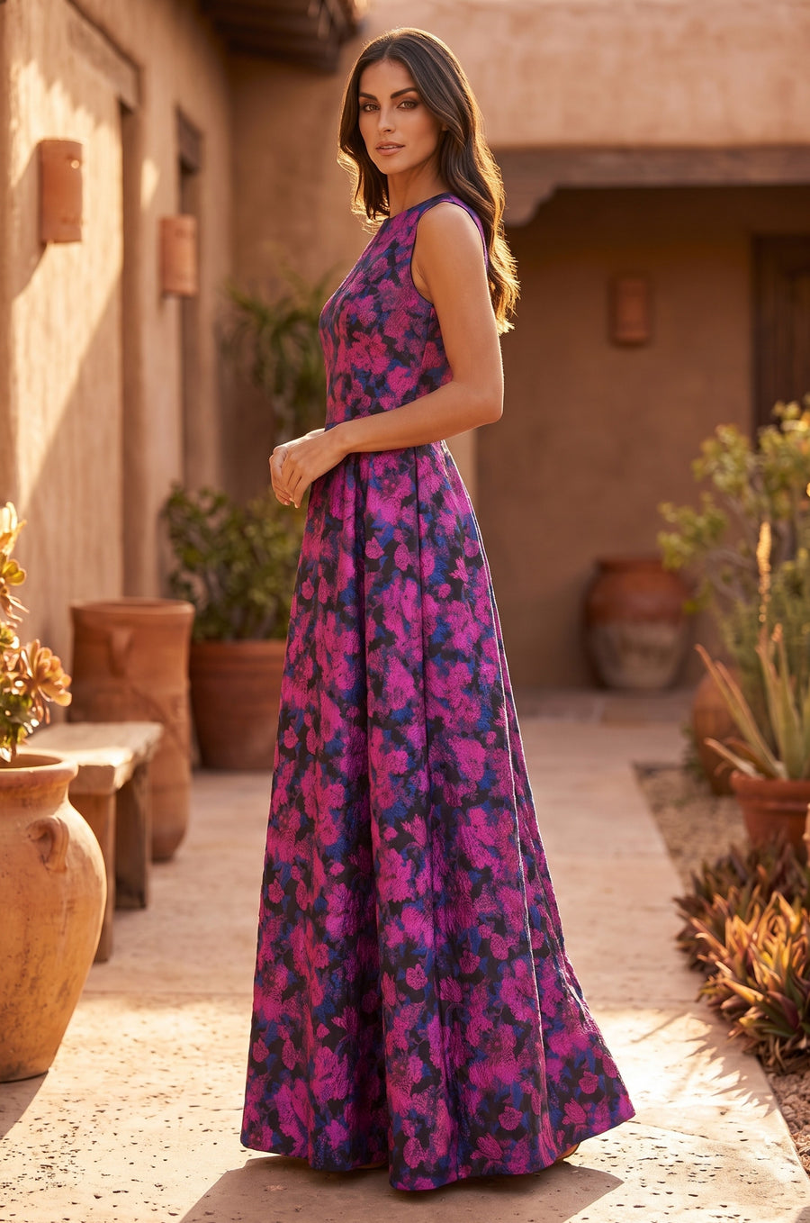 Formal Printed Floral Patterned Evening Dress