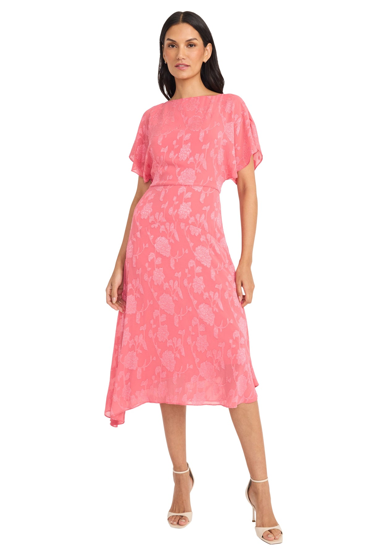 Flutter Sleeve Burnout Midi Dress Maggy London G5966M Rose
