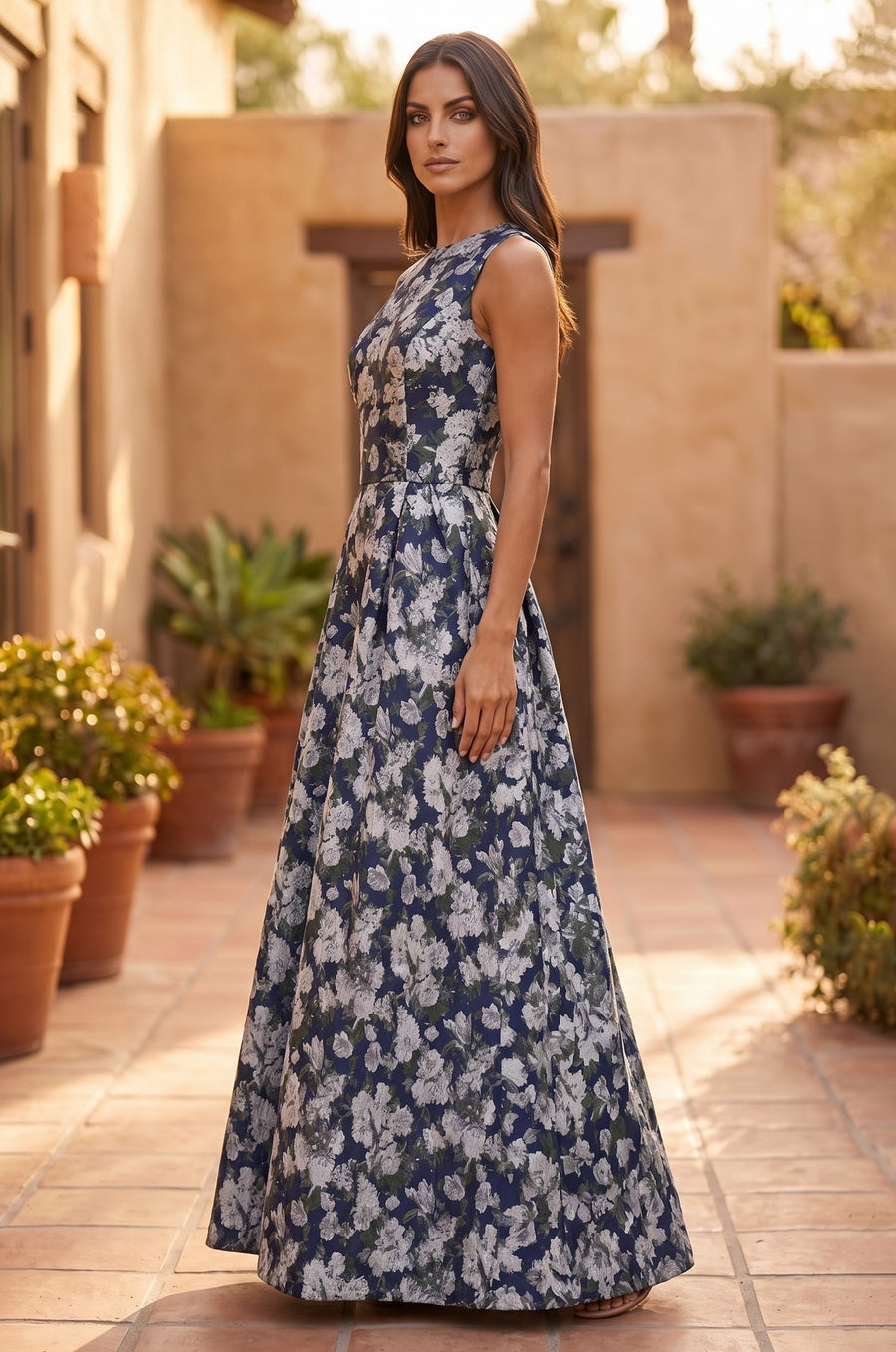 Formal Printed Floral Patterned Evening Dress