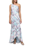 Long Printed Burnout Chiffon One Shoulder Dress Alex Evenings 8175997