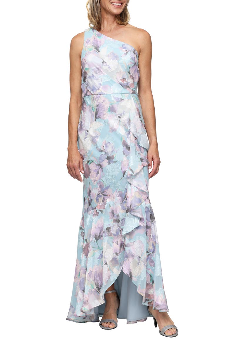 Long Printed Burnout Chiffon One Shoulder Dress Alex Evenings 8175997