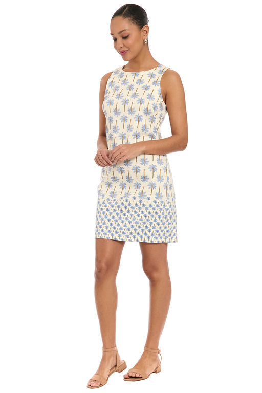 London Times 10364M Blue Palm Tree Sleeveless Shift Dress