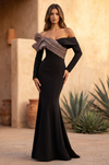 Black and Deep Brown off-the-shoulder bow mermaid gown