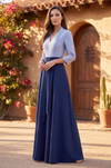 Long Sleeve Formal Two Tone Evening Pocket Dress Navy/Periwinkle Front view
