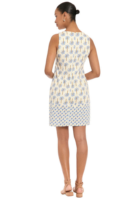 London Times 10364M Blue Palm Tree Sleeveless Shift Dress
