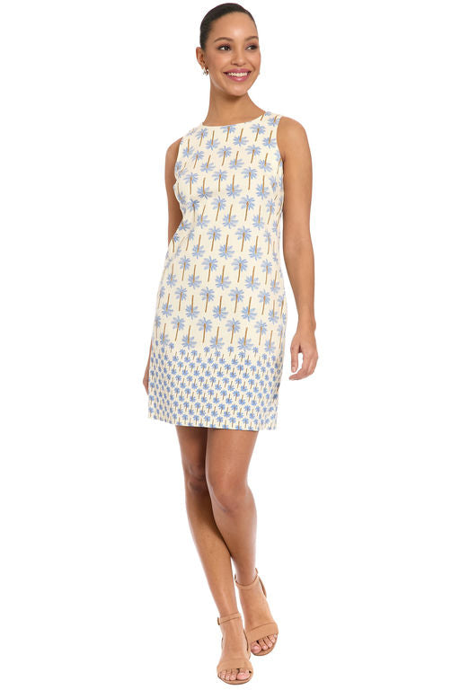 London Times 10364M Blue Palm Tree Sleeveless Shift Dress